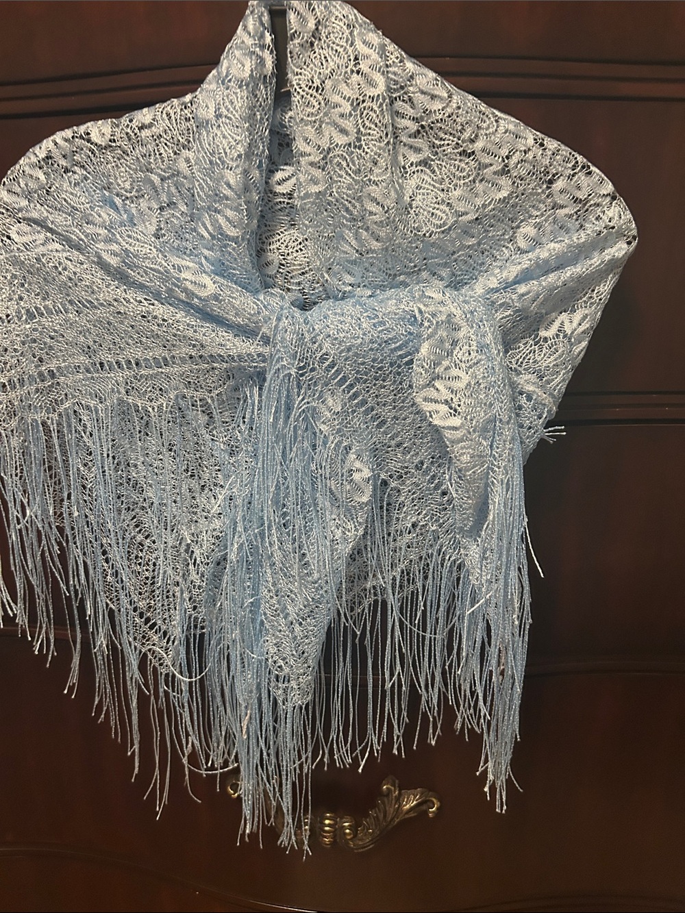 Light Blue Lace Fringe Shawl - Women's Accessory
